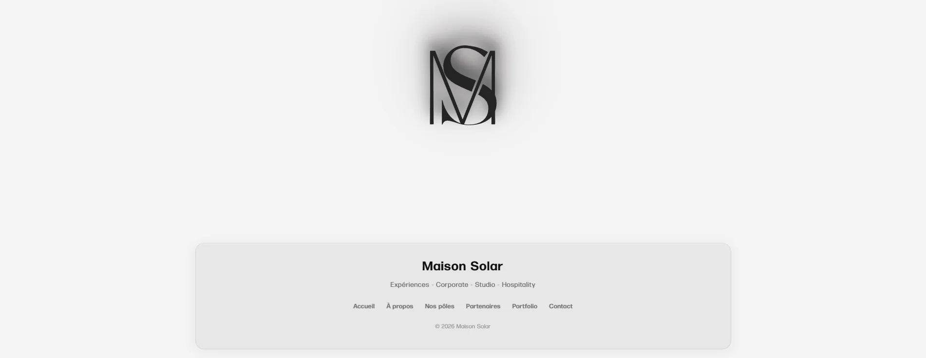 Maison Solar — Footer with MS monogram and navigation